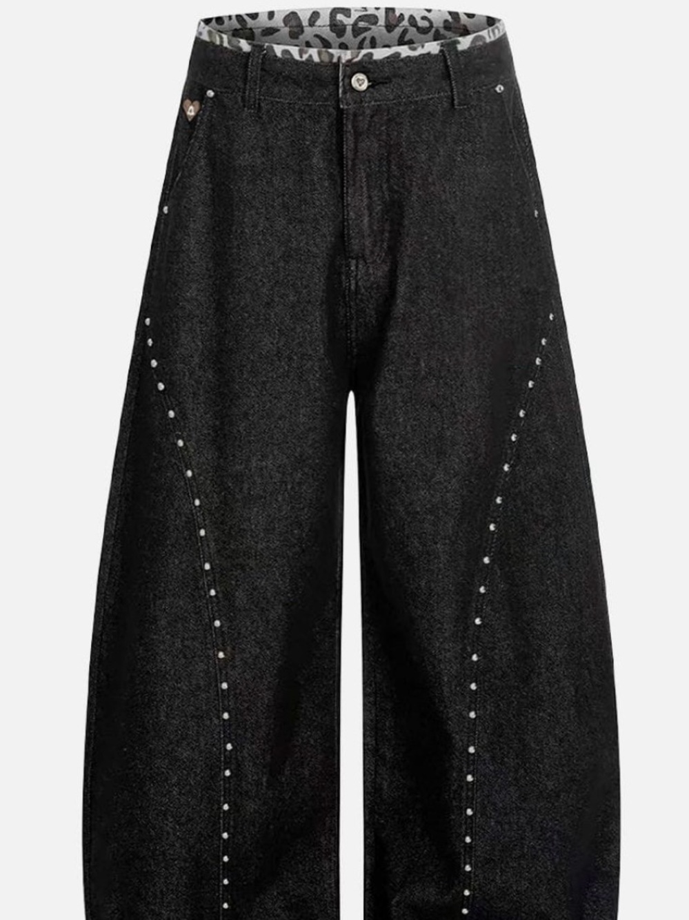 Aelfric Eden Black Stud-Trim Barrel Jeans